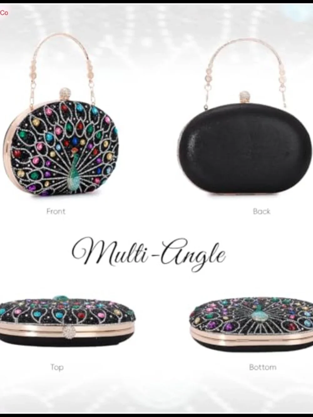 Oweisong Beaded Crystal Clutch Purse Peacock Evening Bag Formal Wedding